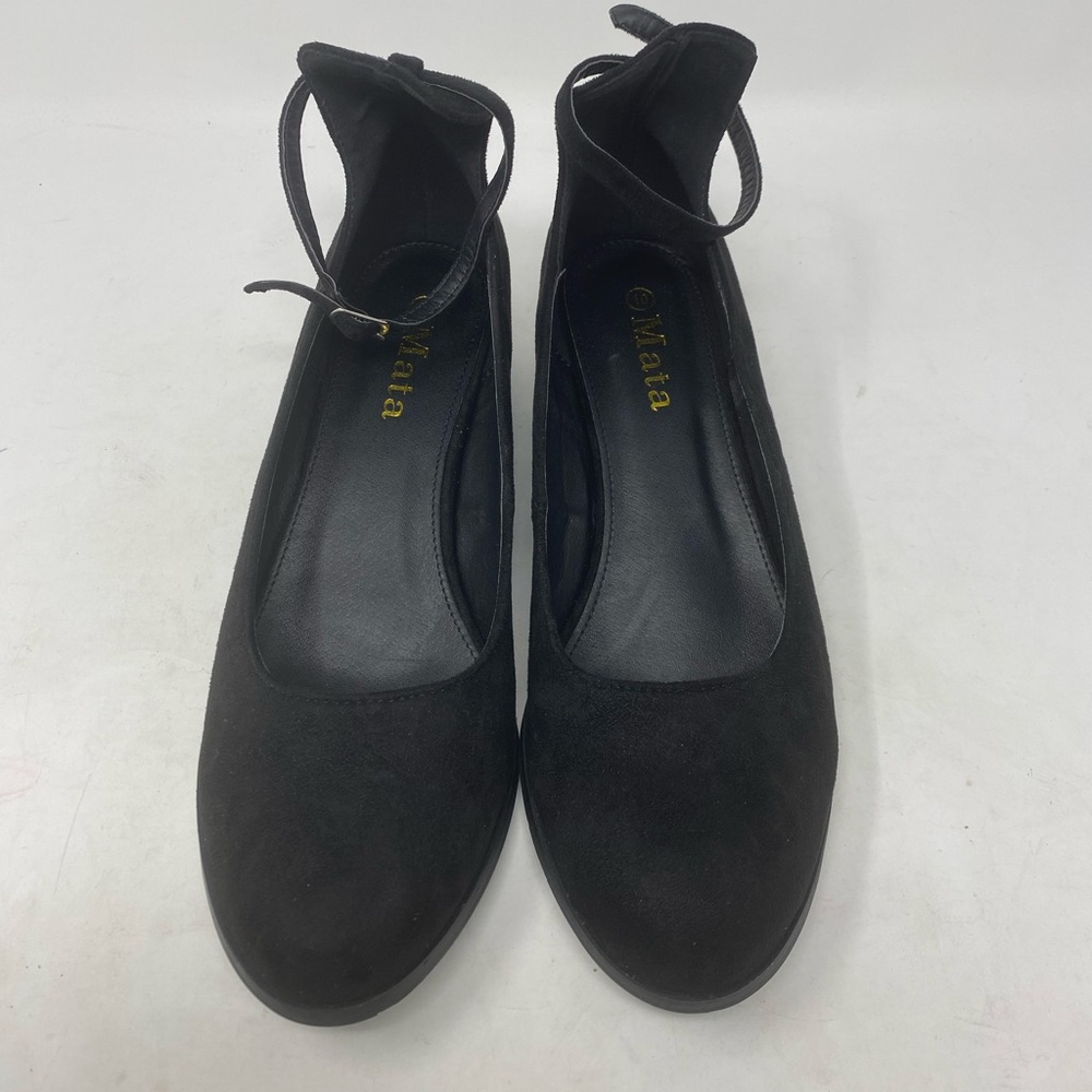 Women's Mata Black Suede Ankle Strap Round Toe Shoes 10